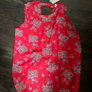 #7 Pink Rose sleeveless Floral Coral top with open criss cross back NWT
